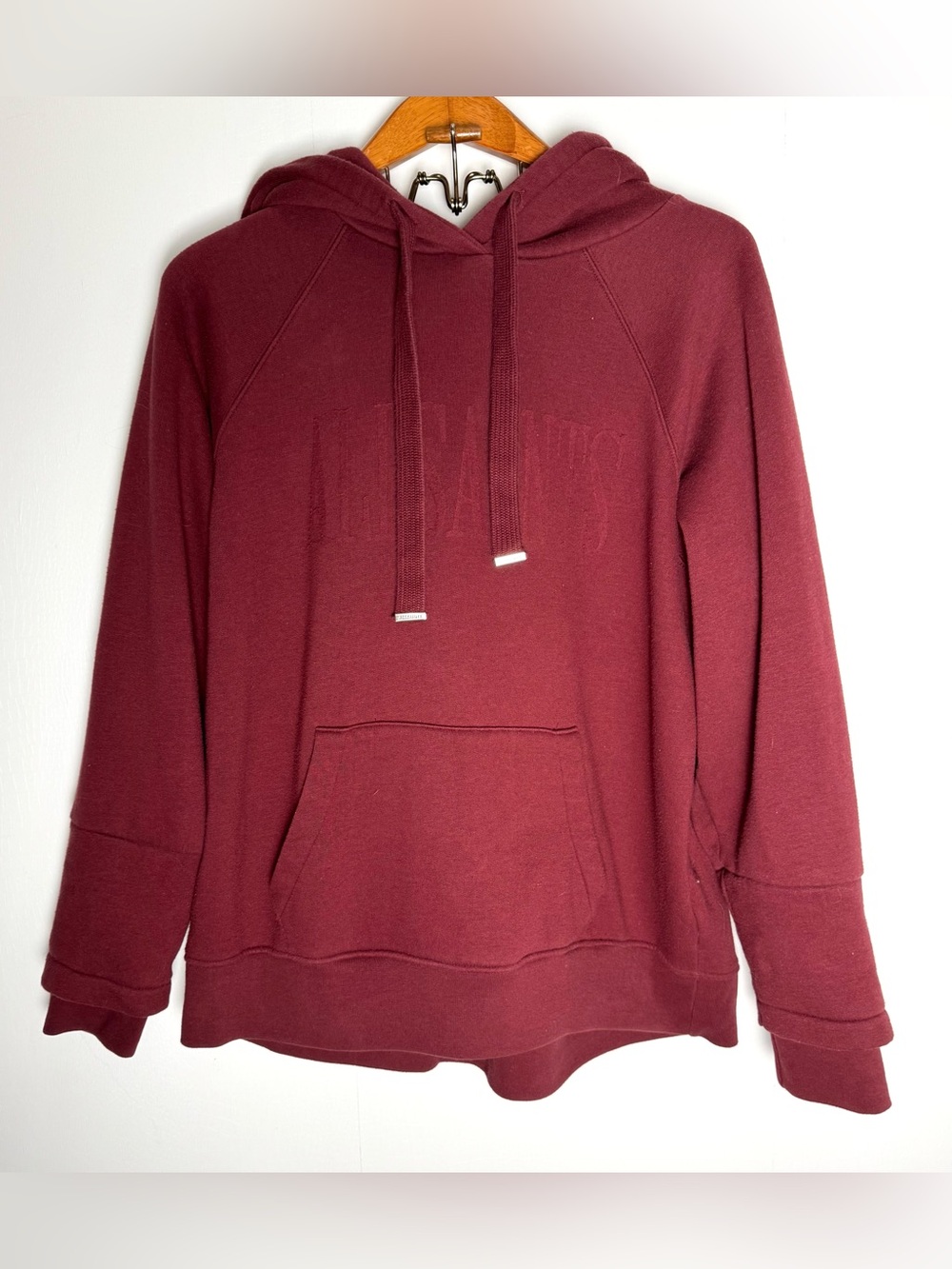 AllSaints Lucia Women’s Hoodie M Burgundy Oversized Tonal Logo Cotton Blend